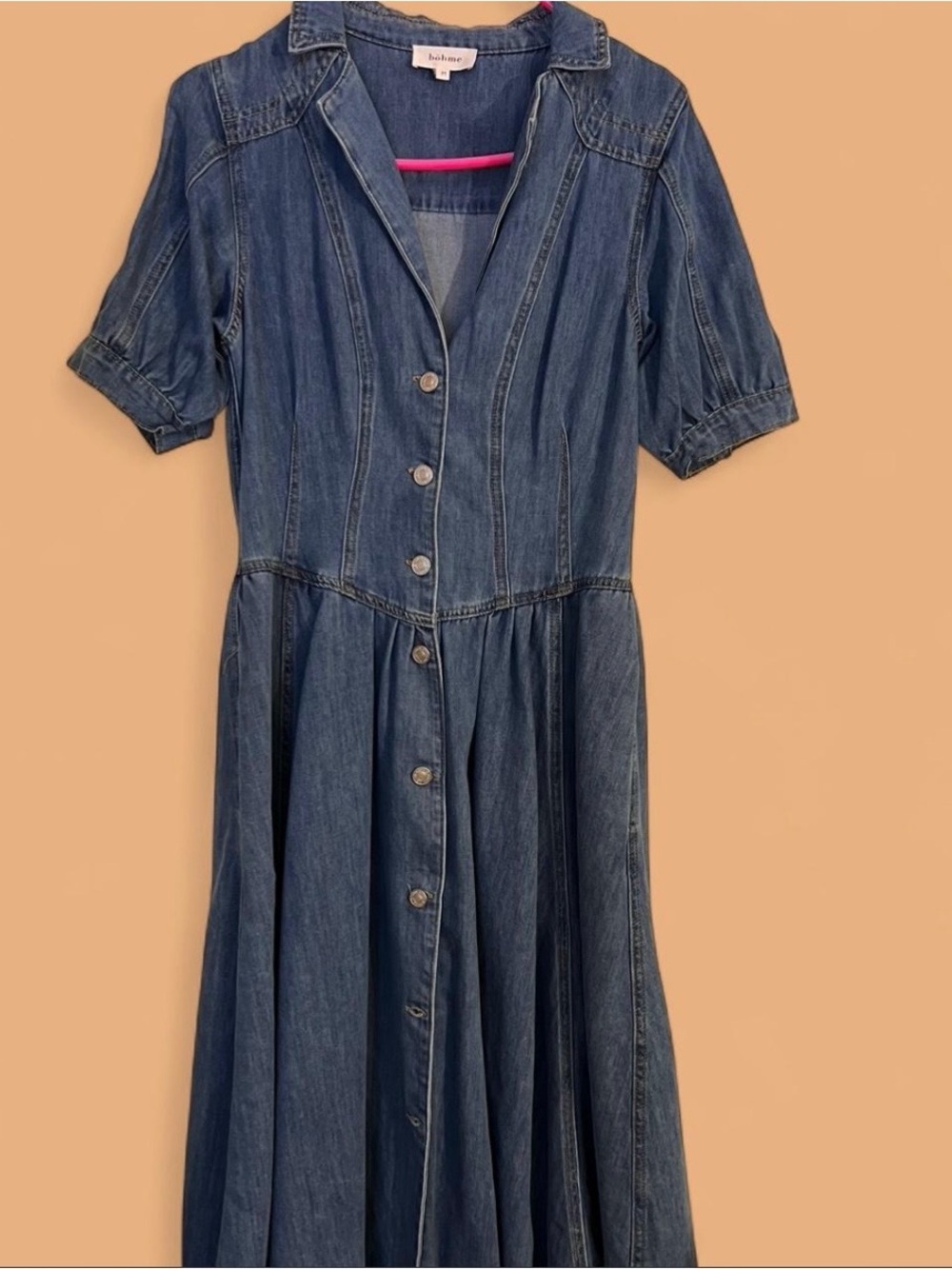 bohme Denim Midi Button-Front Dress Blue
